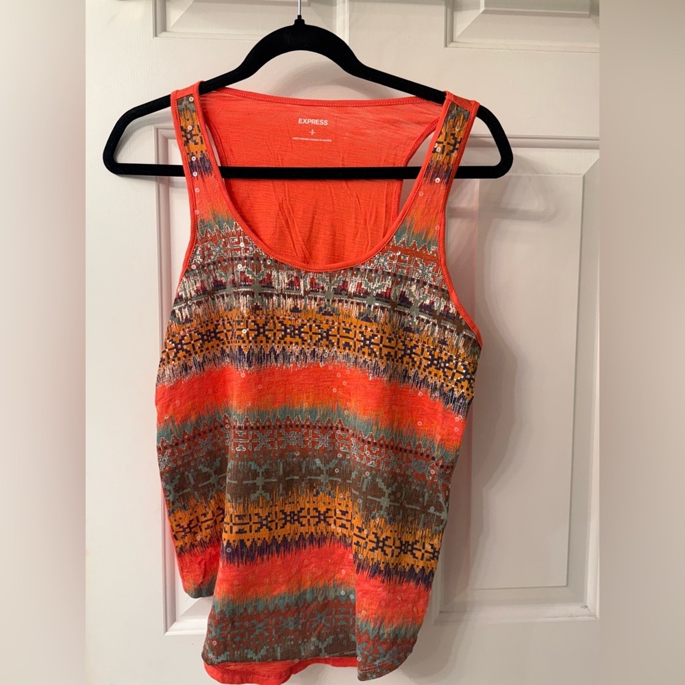 Express Orange Sleeveless Graphic Tank Top